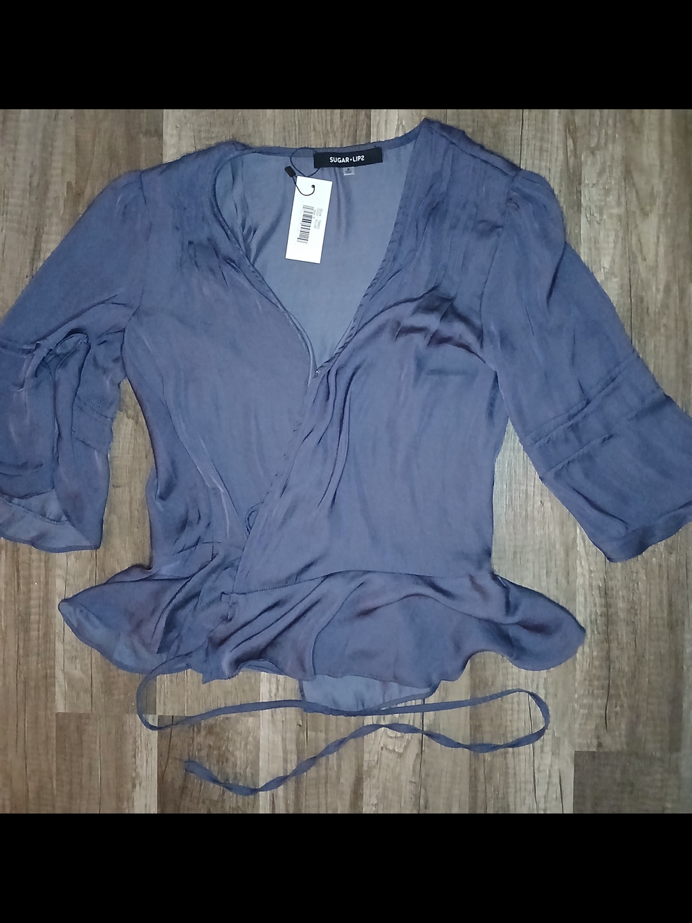 Sugarlips Dusty Blue Wrap Peplum Blouse